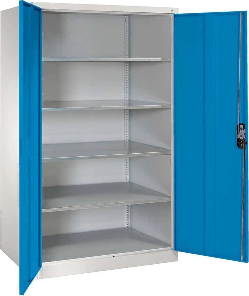 Flügeltürenschrank XXL B12000xT800xH1950 mm RAL 7035/5012,4Fachböden Tragkraft 70kg