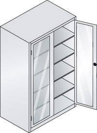 Flügeltürenschrank XXL B12000xT800xH1950 mm Türen mit Sichtfenster