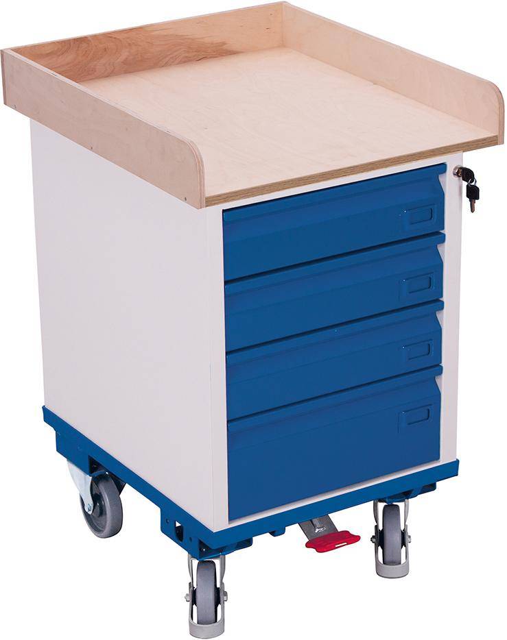 Rollschrank 150kg B575xT660xH905mm RAL 7035/5010 4 Schubladen - Artikel: 7830205519