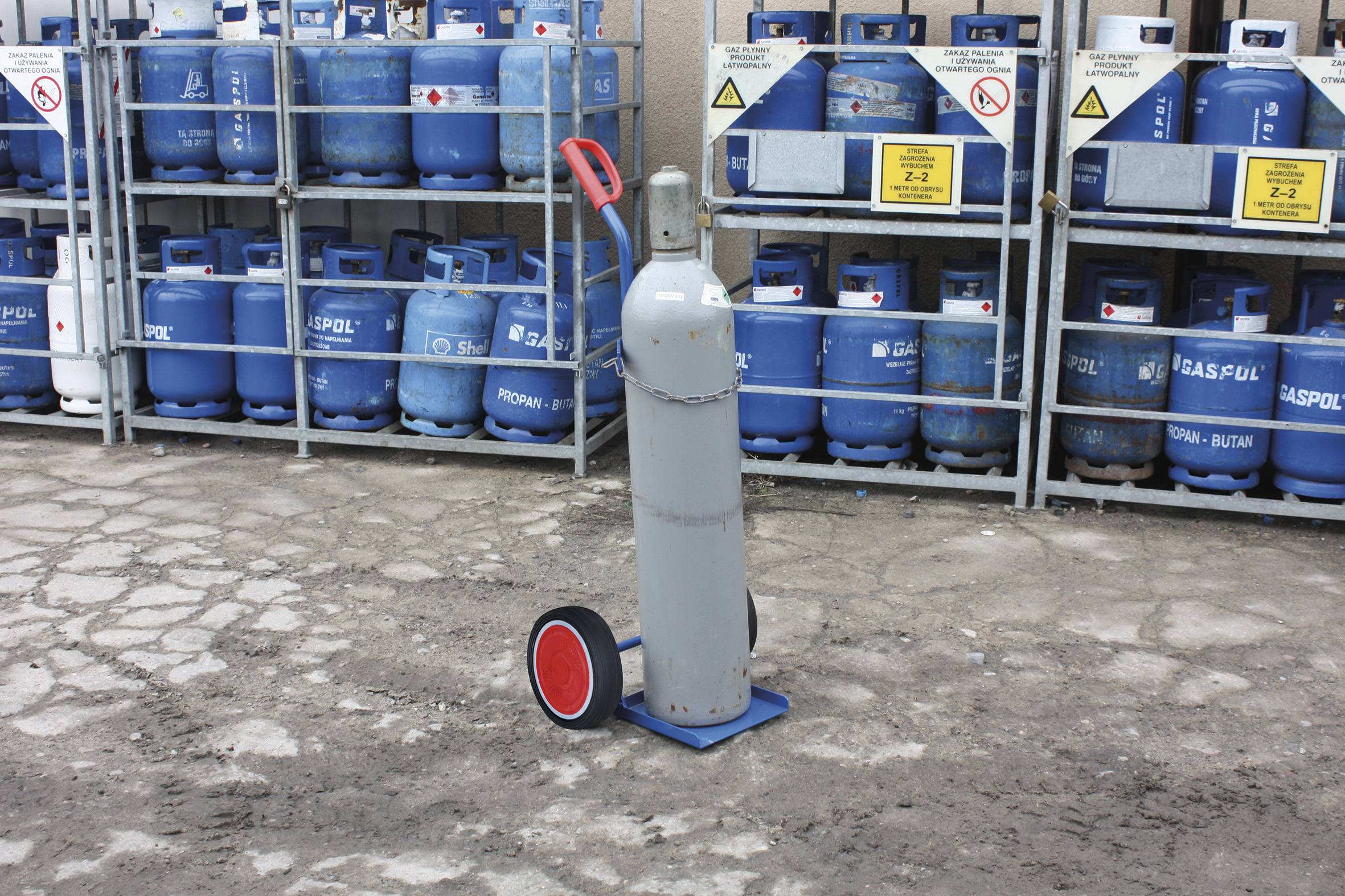 Stahlflaschenkarre für 1 Flasche a 40 - 50 Ltr. - Außenmaße: 465 x 445 x 1.185 - mm (B/T/H)