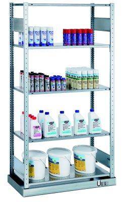 Kleingebinderegal B1000xT500xH2000 mm Grundfeld 5 Böden/1Wanne Fachlast 150kg - Artikel: 7830434022