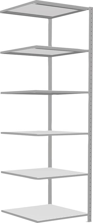 Steckregal B750xT800xH2500 mm Anbaufeld 6 Böden RAL 7035 Fachlast 150kg - Artikel: 7830305025