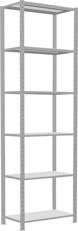 Steckregal B750xT400xH2500 mm Grundfeld 6 Böden RAL 7035 Fachlast 250kg - Artikel: 7830305033