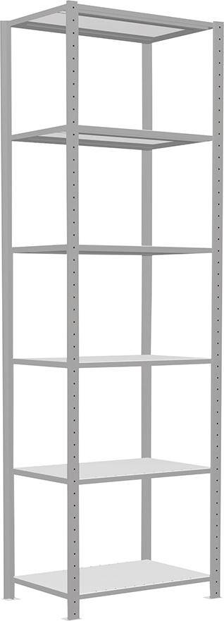 Steckregal B750xT500xH2500 mm Grundfeld 6 Böden RAL 7035 Fachlast 250kg - Artikel: 7830305039