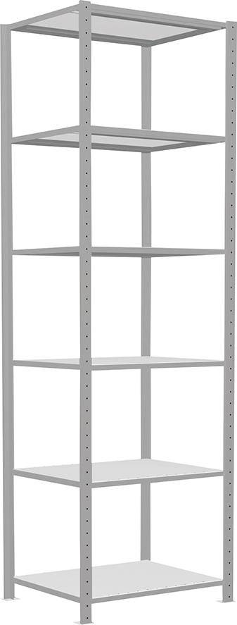 Steckregal B750xT600xH2500 mm Grundfeld 6 Böden RAL 7035 Fachlast 250kg - Artikel: 7830305045