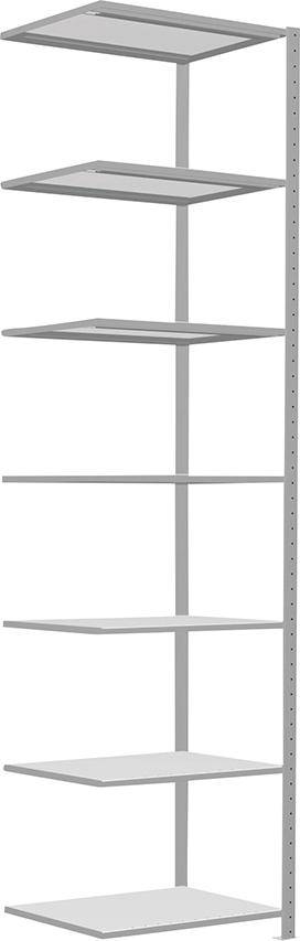 Steckregal B750xT600xH3000 mm Anbaufeld 7 Böden RAL 7035 Fachlast 250kg - Artikel: 7830305049