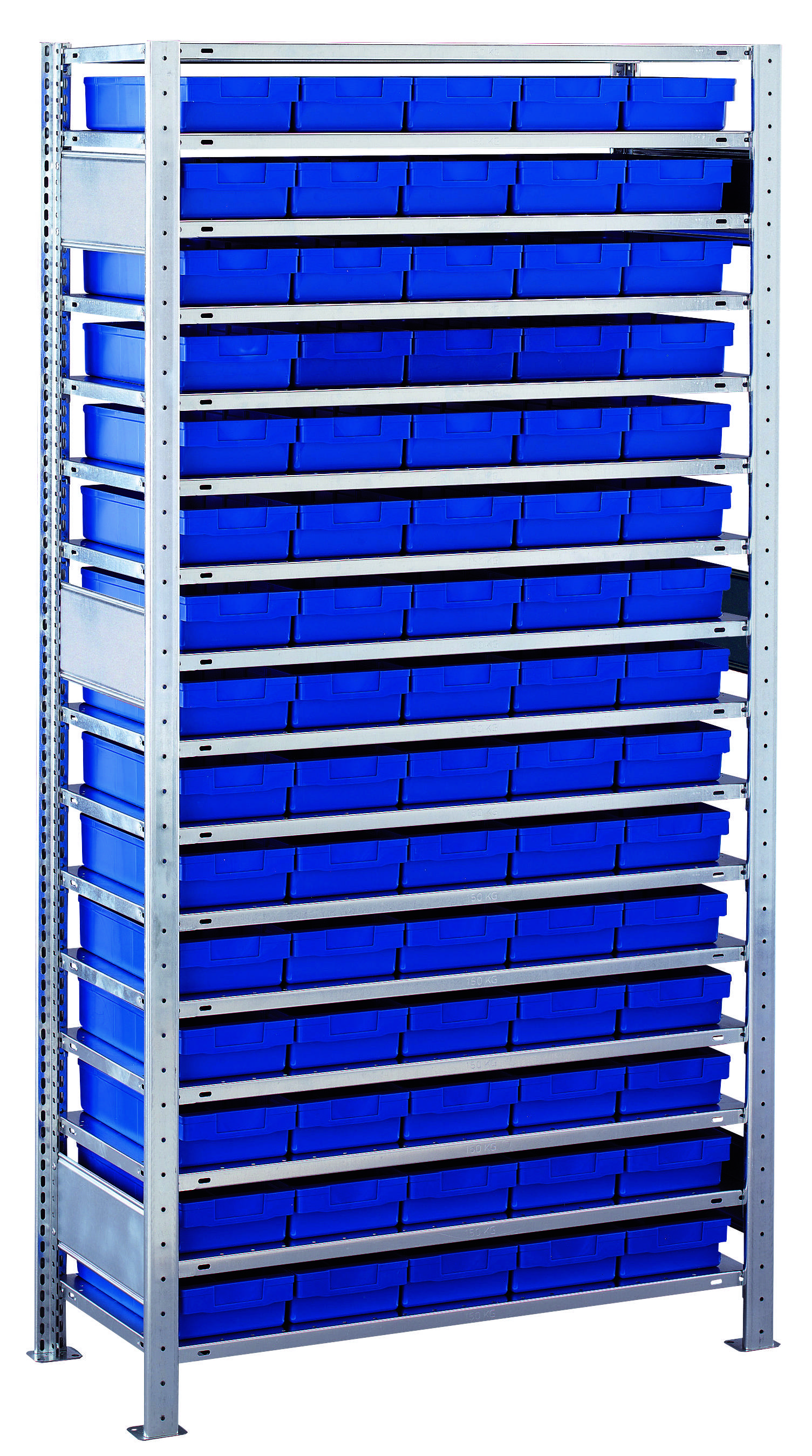 Steckregal B1000xT300xH2000 mm Grundfeld 16 Böden vzk Fachlast 150kg 75 Kästen - Artikel: 7830433920