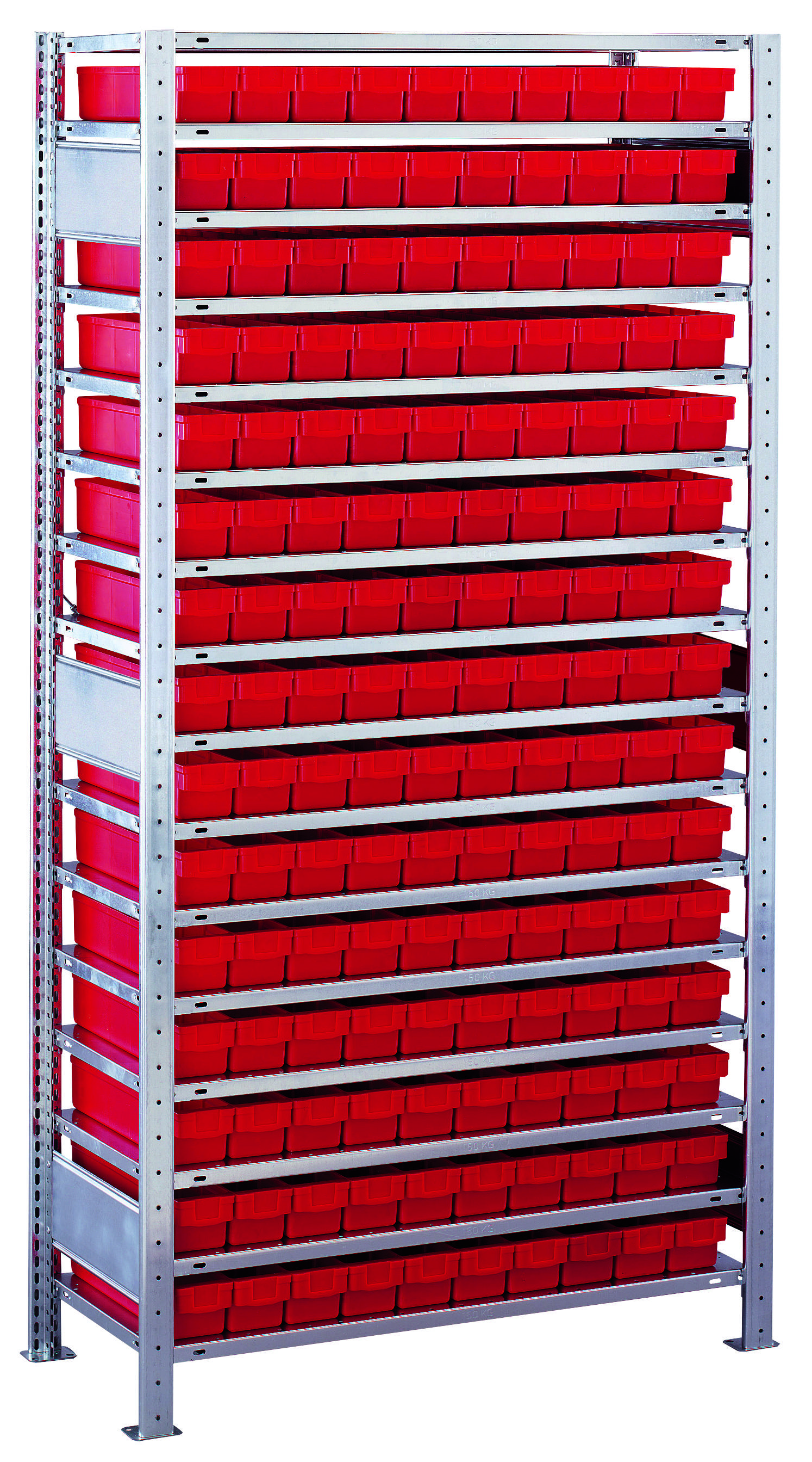 Steckregal B1000xT300xH2000 mm Anbaufeld 16 Böden vzk Fachlast 150kg 150 Kästen - Artikel: 7830433932