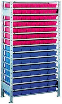 Steckregal B1000xT300xH2000 mm Grundfeld 16 Böden vzk Fachlast 150kg 110 Kästen - Artikel: 7830433942