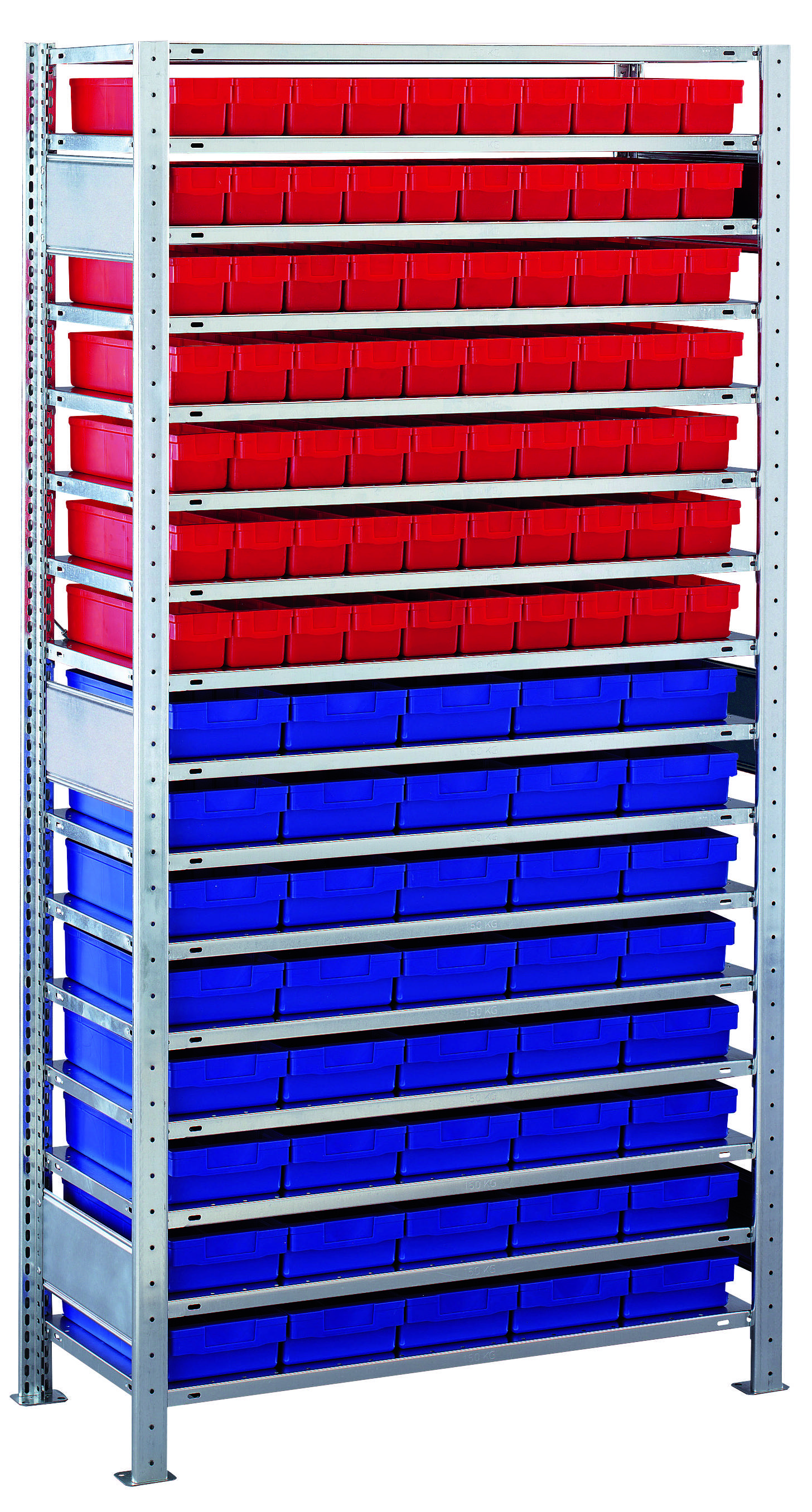 Steckregal B1000xT500xH2000 mm Anbaufeld 16 Böden vzk Fachlast 150kg 110 Kästen - Artikel: 7830433952