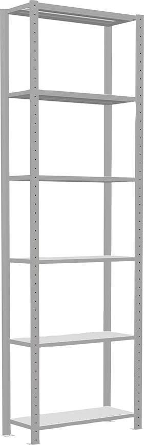 Steckregal B750xT300xH2500 mm Grundfeld 6 Böden RAL 7035 Fachlast 150kg - Artikel: 7830305089