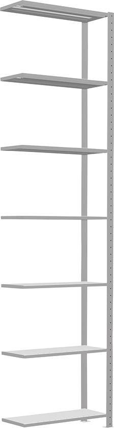 Steckregal B750xT300xH3000 mm Anbaufeld 7 Böden RAL 7035 Fachlast 150kg - Artikel: 7830305093