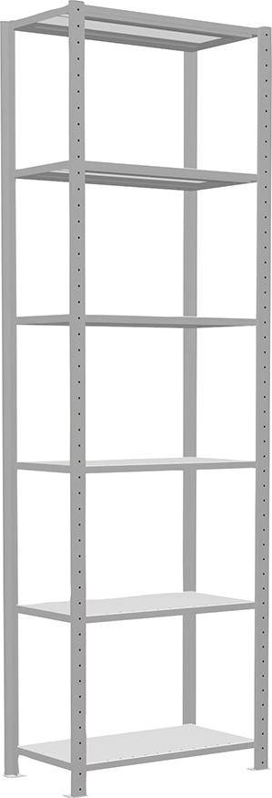 Steckregal B750xT400xH2500 mm Grundfeld 6 Böden RAL 7035 Fachlast 150kg - Artikel: 7830305095