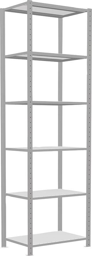 Steckregal B750xT500xH2500 mm Grundfeld 6 Böden RAL 7035 Fachlast 150kg - Artikel: 7830305101