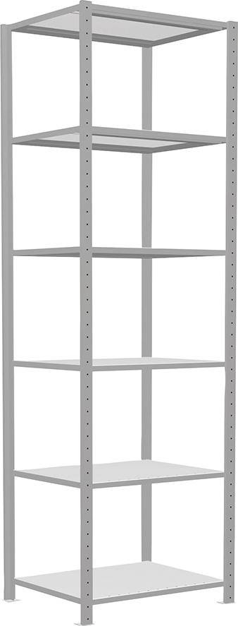 Steckregal B750xT600xH2500 mm Grundfeld 6 Böden RAL 7035 Fachlast 150kg - Artikel: 7830305107