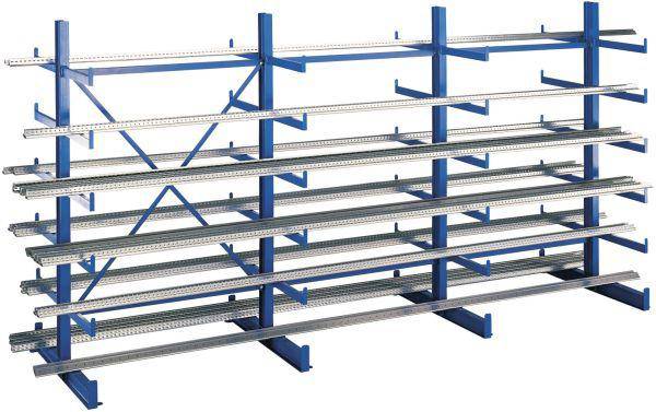 Kragarmregal K1000 B1250xT2x500xH2000 mm Anbaufeld blau Tragkraft 1200kg je Seite - Artikel: 7830493467