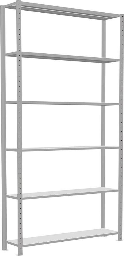 Steckregal B1300xT300xH2500 mm Grundfeld 6 Böden RAL 7035 Fachlast 150kg - Artikel: 7830493559