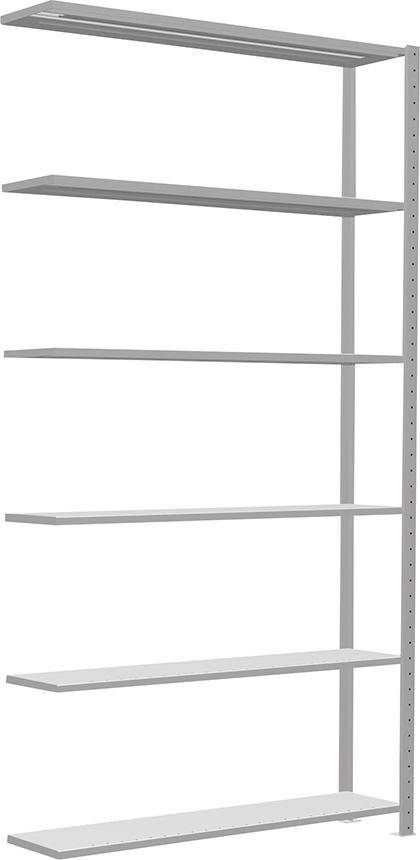 Steckregal B1300xT300xH2500 mm Anbaufeld 6 Böden RAL 7035 Fachlast 150kg - Artikel: 7830493564