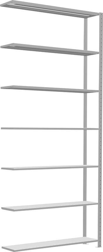 Steckregal B1300xT300xH3000 mm Anbaufeld 7 Böden RAL 7035 Fachlast 150kg - Artikel: 7830493574