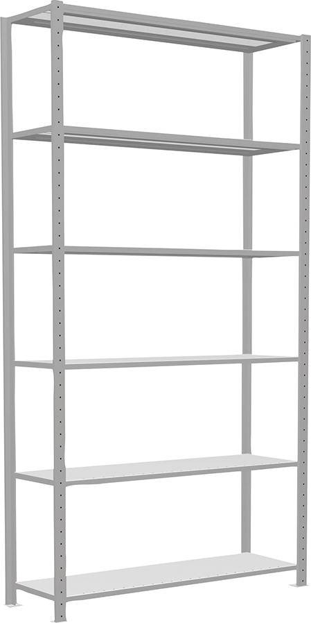 Steckregal B1300xT400xH2500 mm Grundfeld 6 Böden RAL 7035 Fachlast 150kg - Artikel: 7830493560