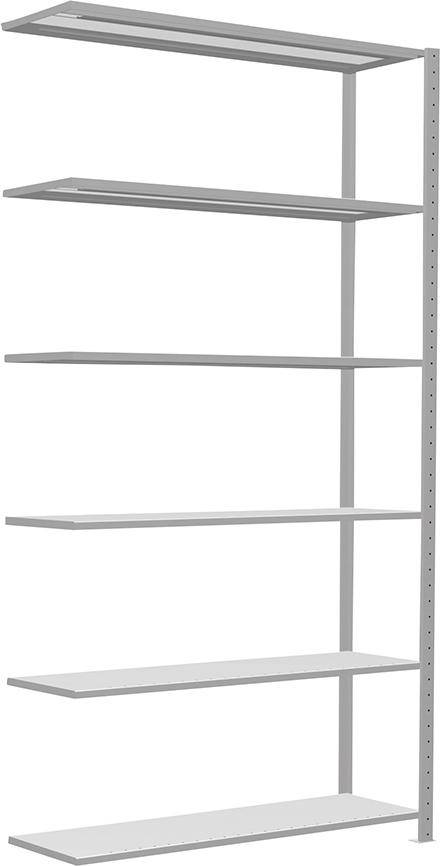 Steckregal B1300xT400xH2500 mm Anbaufeld 6 Böden RAL 7035 Fachlast 150kg - Artikel: 7830493565