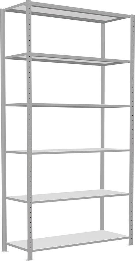 Steckregal B1300xT500xH2500 mm Grundfeld 6 Böden RAL 7035 Fachlast 150kg - Artikel: 7830493561