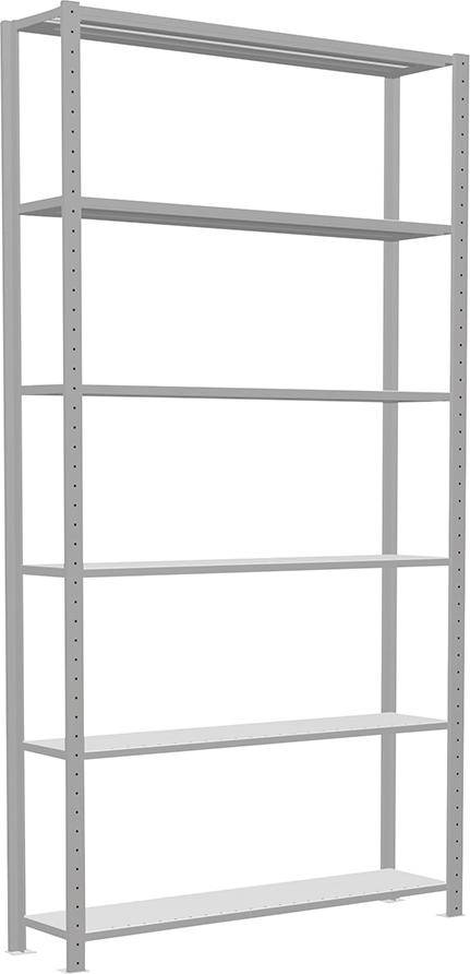 Steckregal B1300xT300xH2500 mm Grundfeld 6 Böden RAL 7035 Fachlast 250kg - Artikel: 7830493599