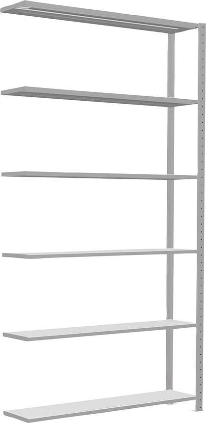 Steckregal B1300xT300xH2500 mm Anbaufeld 6 Böden RAL 7035 Fachlast 250kg - Artikel: 7830493604