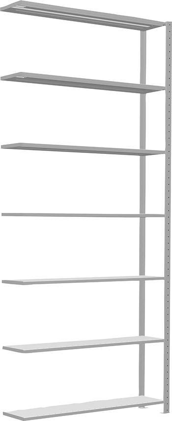 Steckregal B1300xT300xH3000 mm Anbaufeld 7 Böden RAL 7035 Fachlast 250kg - Artikel: 7830493614