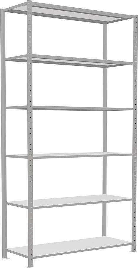 Steckregal B1300xT500xH2500 mm Grundfeld 6 Böden RAL 7035 Fachlast 250kg - Artikel: 7830493601