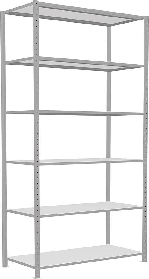 Steckregal B1300xT600xH2500 mm Grundfeld 6 Böden RAL 7035 Fachlast 250kg - Artikel: 7830493602