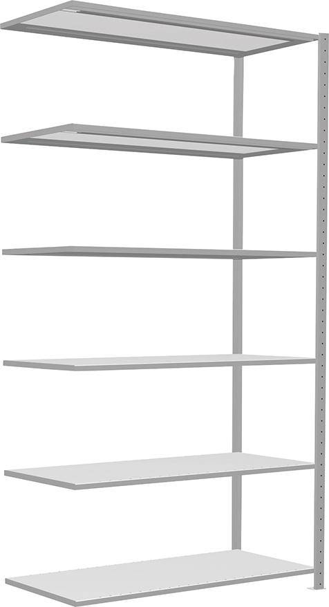 Steckregal B1300xT600xH2500 mm Anbaufeld 6 Böden RAL 7035 Fachlast 250kg - Artikel: 7830493607