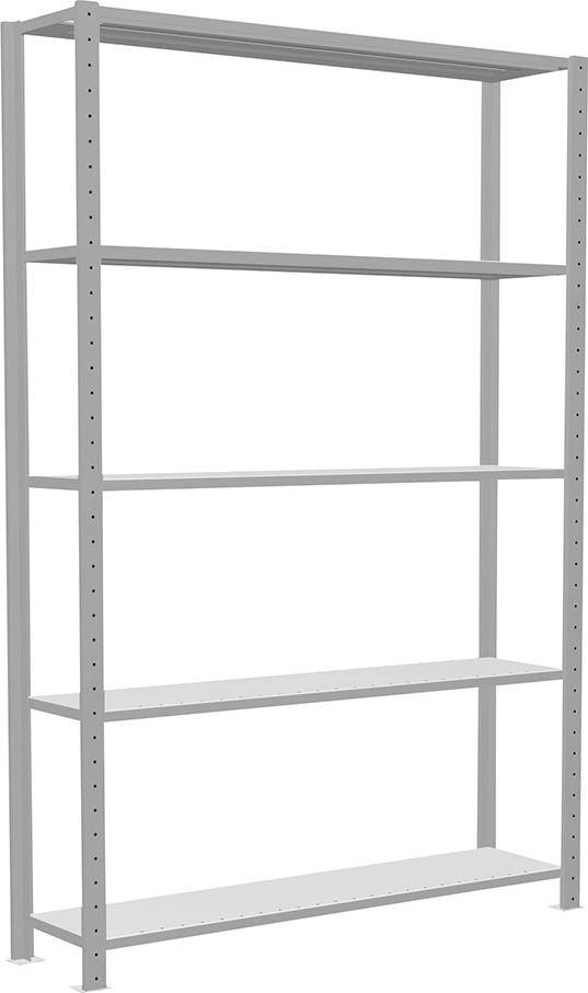 Steckregal B1300xT300xH2000 mm Grundfeld 5 Böden RAL 7035 Fachlast 150kg - Artikel: 7830492872