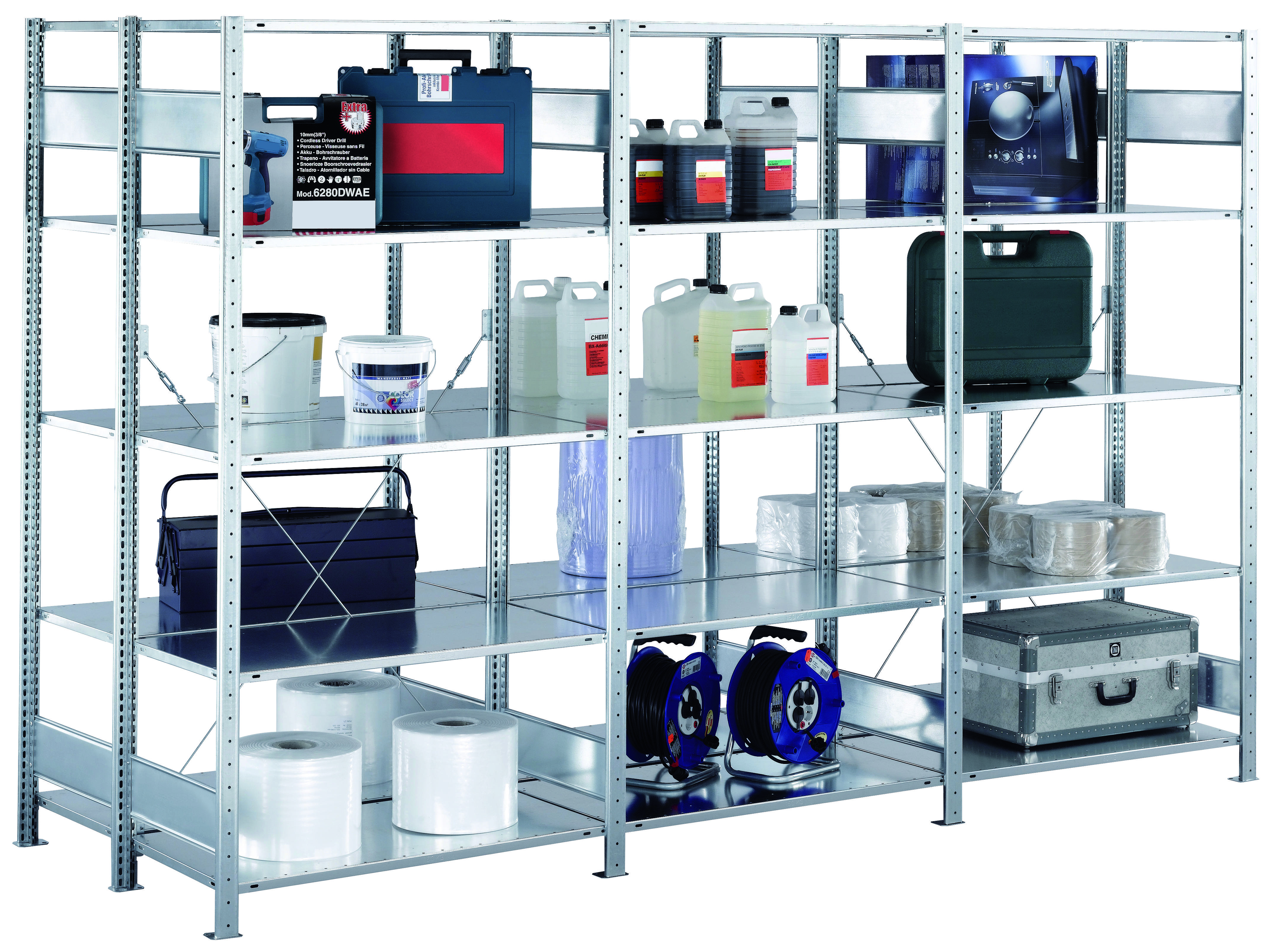 Steckregal B1000xT2x500xH2500 mm Anbaufeld 6 Böden gr. Fachlast 150kg - Artikel: 7830491618