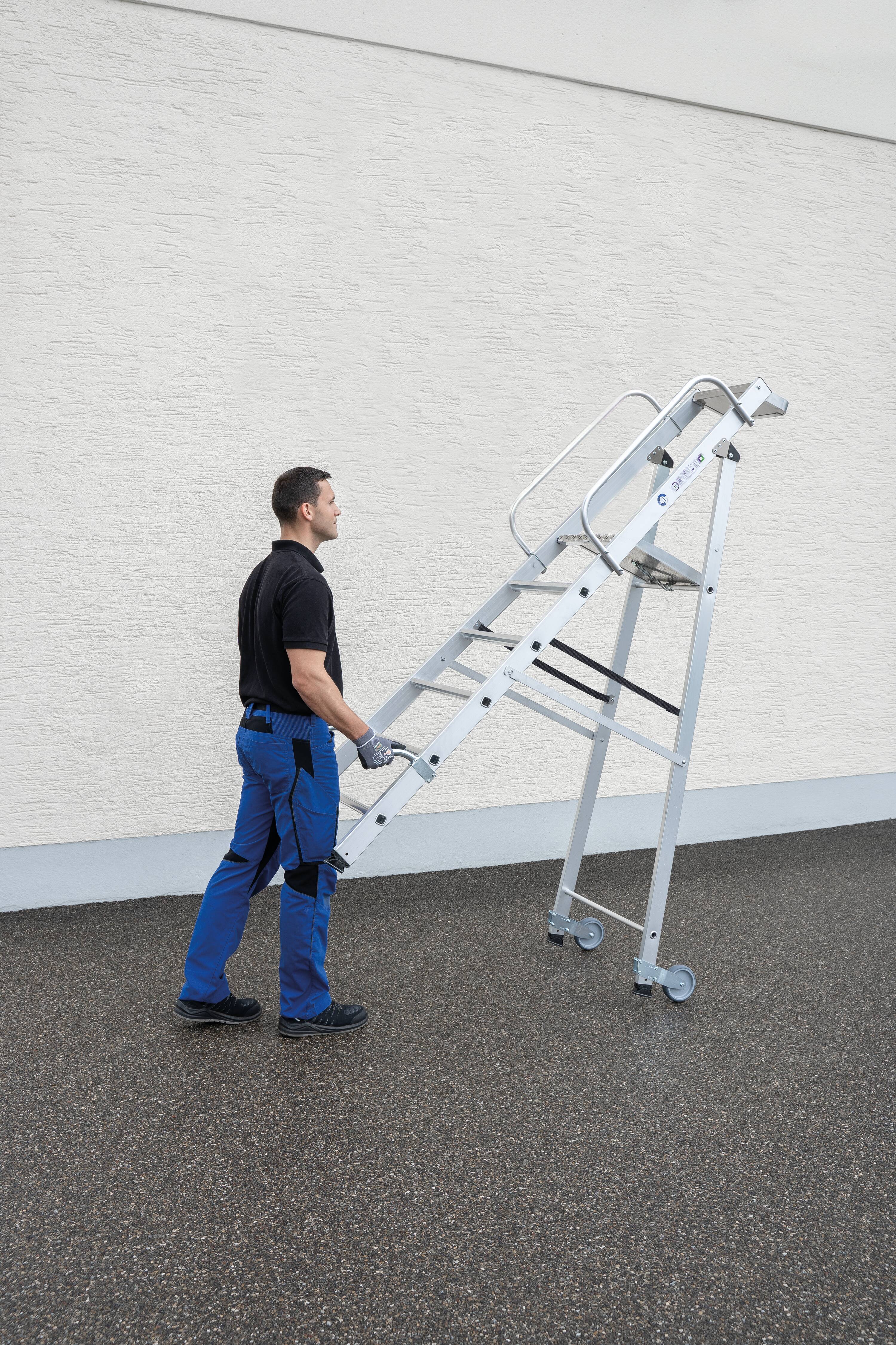 Munk Plattformleiter mit Rollen und Griff 10 Stufen mit Ablageschale
