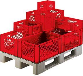 Transport-Stapelkasten B600xT400xH175 mm rot, kpl. durchbrochen ohne Griffloch