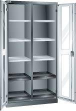 Flügeltürenschrank B1000xT580xH1950mm RAL 7035,Sichtfenstertür Trennwand,10 Böden - Artikel: 7830933178