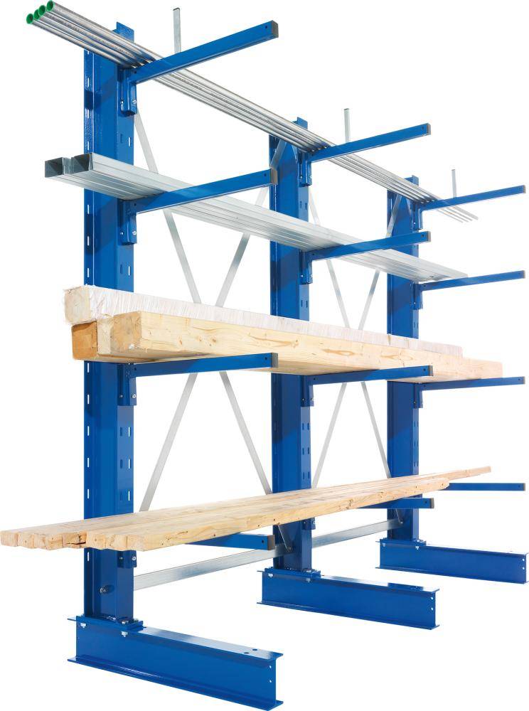 Kragarmregal L Anbaufeld B1330xT400xH3000 mm einseitig RAL 5010 5 Arme Traglast 220kg