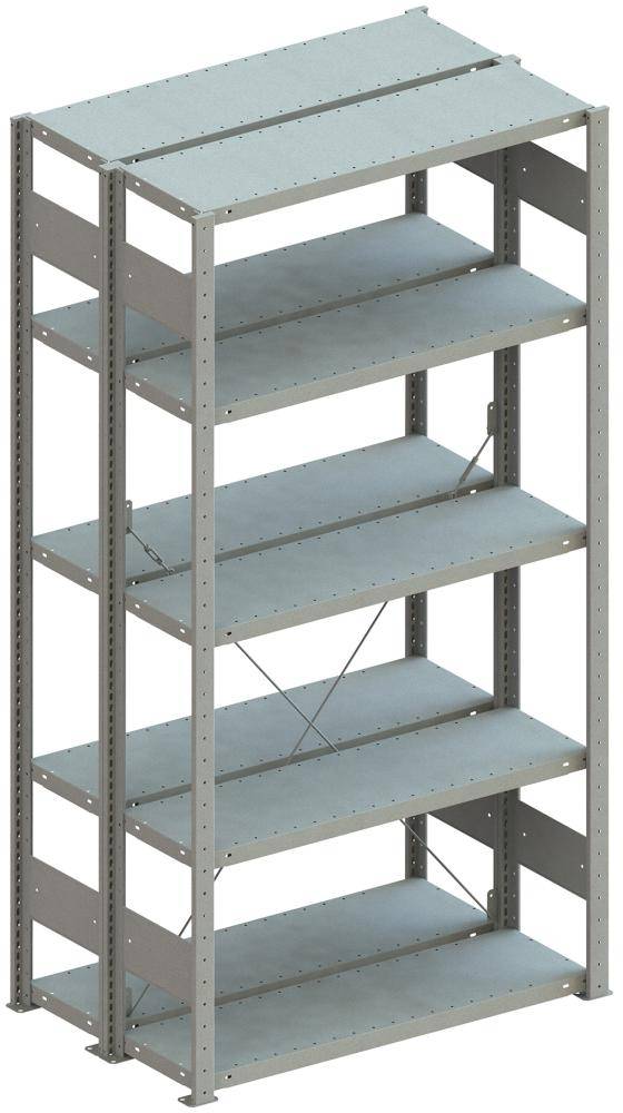 Doppel-Steckregal CLIP B1000xT2x500xH2000 mm Grundfeld 2x5 Böden RAL7035 Fachlast 230kg