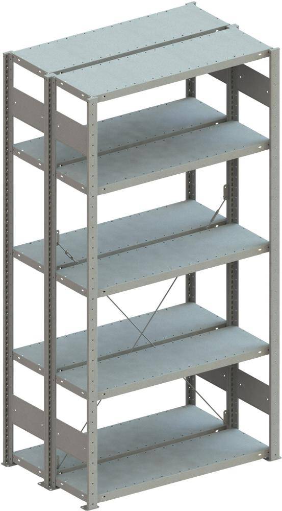 Doppel-Steckregal CLIP B1000xT2x400xH2500 mm Grundfeld 2x6 Böden RAL7035 Fachlast 100kg