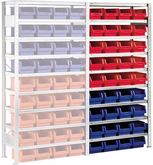 Steckregal Meta-CLIP B1000xT400xH2000 mm Anbaufeld 9 Böden vzk Fachlast 100kg 36 Kästen
