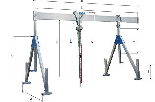 Aluportalkran 1/4-25 Tragf. 1000 kg, klappbar
