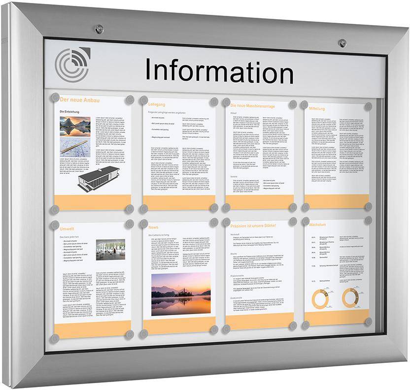 Schaukasten B1032xT80xH1387 mm 4x4 = 16 Blatt DIN A4 weiße Rückwand - Artikel: 7830512013