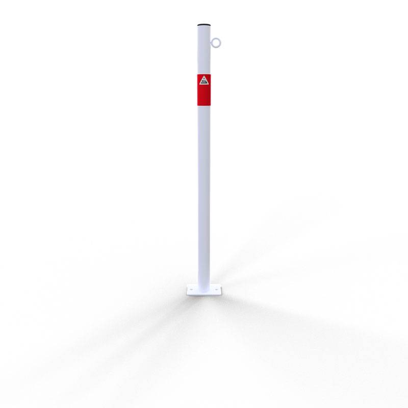 Schake Absperrpfosten aus Stahlrohr verzinkt Ø42x2,5mm weiß mit rot reflektierenden Leuchtstreifen und aufgeschweißter Stahlkappe 900mm Überflur