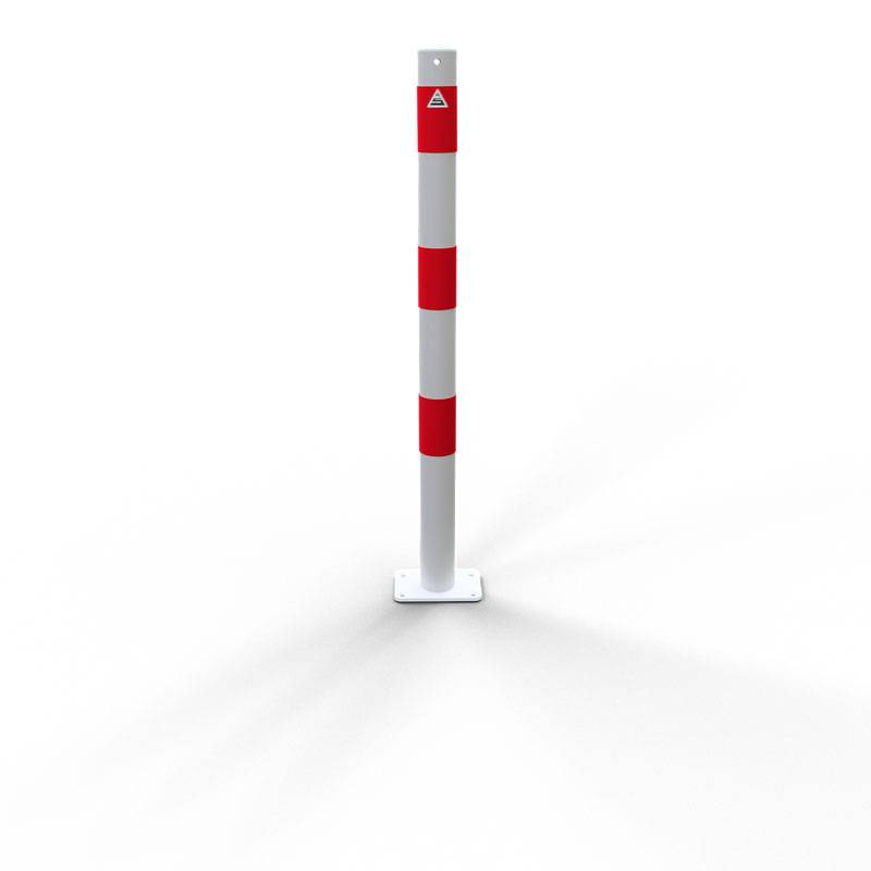 Schake Absperrpfosten aus Stahlrohr verzinkt Ø42x2,5mm weiß mit rot reflektierenden Leuchtstreifen und aufgeschweißter Stahlkappe 900mm Überflur