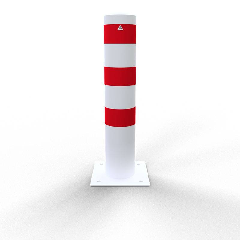 Schake Stahlrohrpoller ortsfest aus Stahlrohr verzinkt Ø193x3,6mm weiß beschichtet mit rot reflektierenden Leuchtstreifen zum Aufdübeln 1000mm Gesa