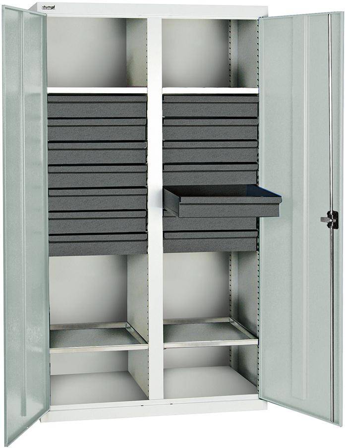 Werkzeugschrank B1000xT500xH1800 mm RAL7035 14 Schubladen, 4 Wannen - Artikel: 7830304422