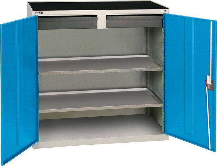 Werkzeugschrank B1000xT500xH1000 mm RAL 7035/5012 2 Schubladen, 2 Wannen - Artikel: 7830304193