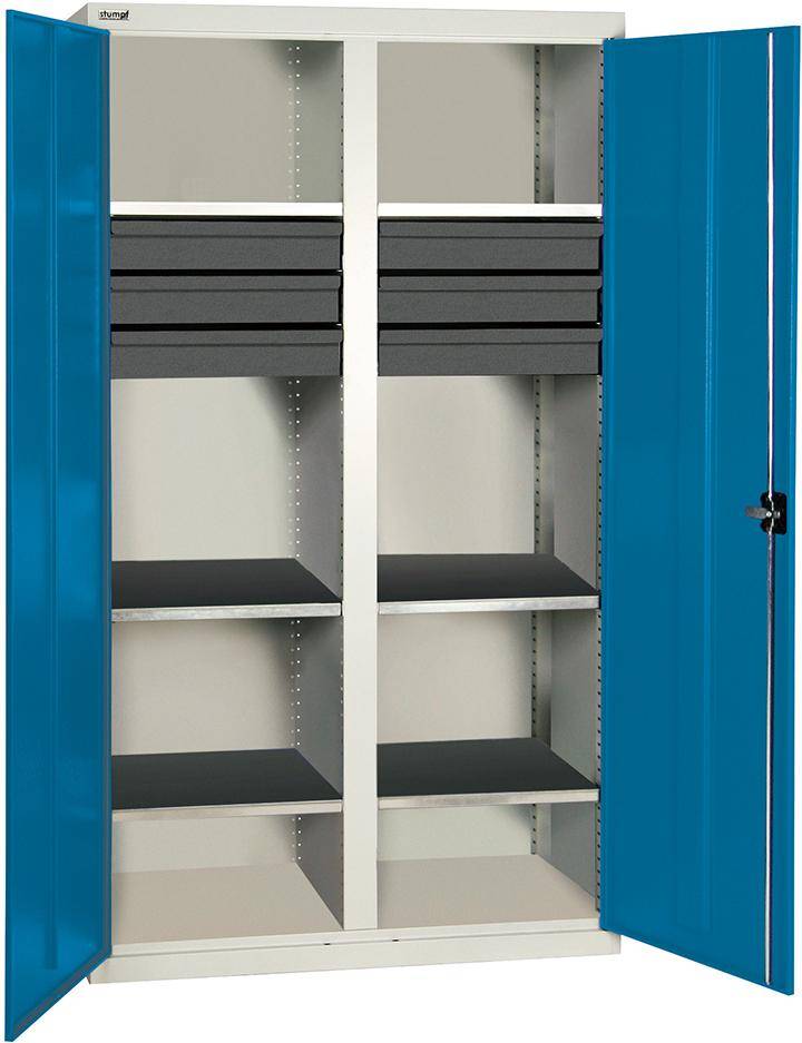 Werkzeugschrank B1000xT500xH1800 mm RAL 7035/5012 6 Schubladen, 6 Wannen - Artikel: 7830305765