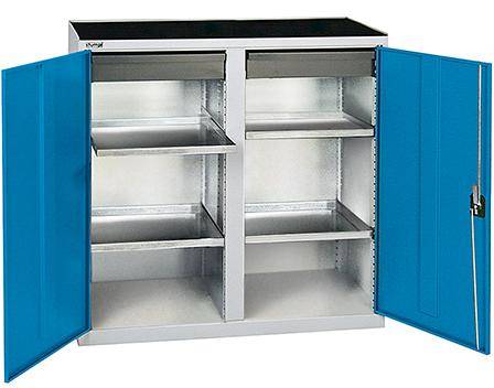 Werkzeugschrank B1000xT500xH1000 mm RAL 7035/5012 2 Schubladen, 4 Wannen - Artikel: 7830305718
